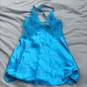 Blue Lace Satin Slip Dress